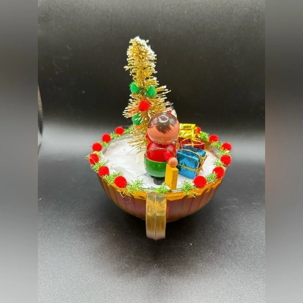 OOAK Christmas Assemblage Decor Vintage Wooden Ornaments and Carnival Glass